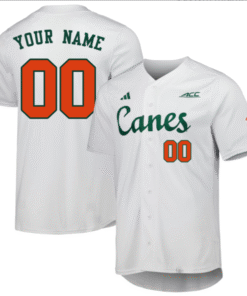 Custom Miami Hurricanes Baseball White Full Button Jersey All Stitched ACC Patch