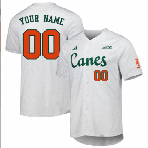 Custom Miami Hurricanes Jersey Two Button ACC Patch Stitched Baseball - Image 4