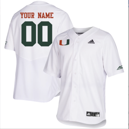 Custom Miami Hurricanes Jersey Two Button ACC Patch Stitched Baseball - Image 3