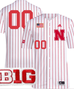Custom Nebraska Cornhuskers Baseball White Pinstripe Jersey Stitched B1G Patch