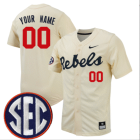 Custom Ole Miss Rebels Jersey Full Button SEC Patch Stitched Baseball