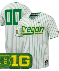 Custom Oregon Ducks Baseball White Pinstripe Jersey All Stitched B1G Patch