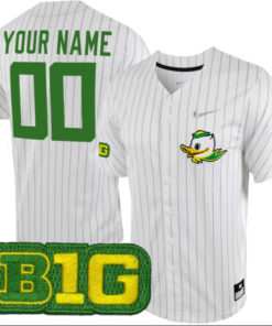 Custom Oregon Ducks Baseball White Silver Pinstripe Jersey All Stitched B1G Patch