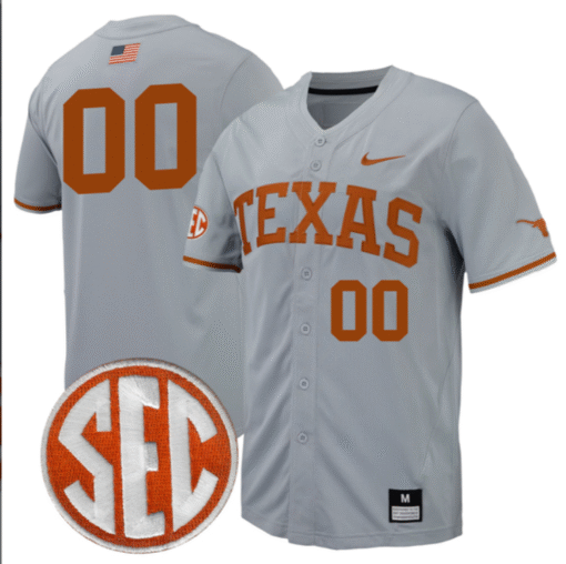 Custom Texas Longhorns Jersey Full Button SEC Patch Stitched Baseball - Image 5