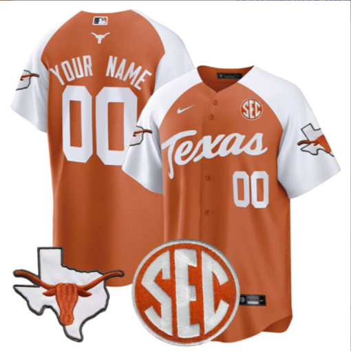 Custom Texas Longhorns Jersey SEC Patch Stitched Baseball - Image 5