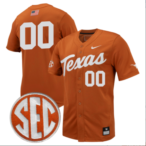 Custom Texas Longhorns Jersey Full Button SEC Patch Stitched Baseball - Image 4