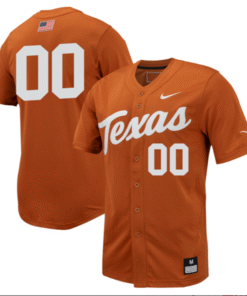 Custom Texas Longhorns Baseball Texas Orange Full Button Jersey Stitched