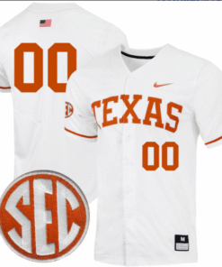 Custom Texas Longhorns Baseball White Full Button Jersey Stitched SEC Patch
