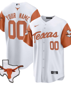 Custom Texas Longhorns Baseball White Orange Sleeve Jersey Stitched