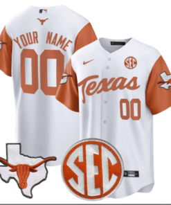 Alternative view of Custom Texas Longhorns Jersey SEC Patch Stitched Baseball