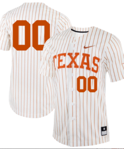 Custom Texas Longhorns Baseball White Pinstripe Full Button Jersey Stitched