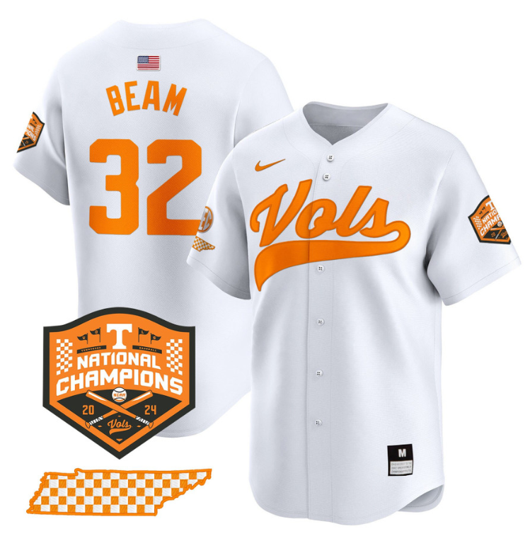 Drew Beam Jersey #32 Tennessee Vols 2024 Champions Stitched Baseball 2 Drew Beam Jersey #32 Tennessee Vols 2024 Champions Stitched Baseball - Image 2