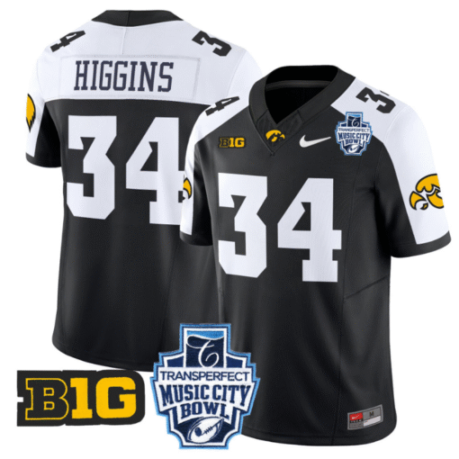 Jay Higgins Jersey #34 Iowa Hawkeyes 2024 Music City Bowl Patch All Stitched Footbal