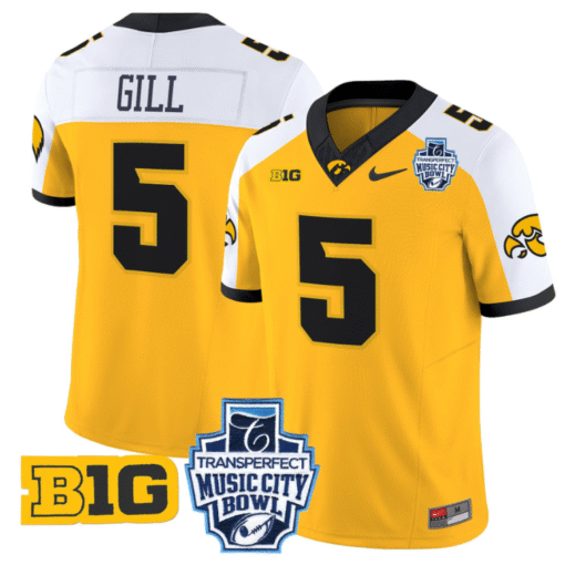 Jacob Gill Jersey #5 Iowa Hawkeyes 2024 Music City Bowl Patch All Stitched Football - Image 4