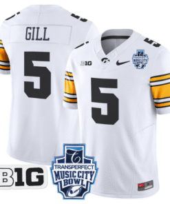 Alternative view of Jacob Gill Jersey #5 Iowa Hawkeyes 2024 Music City Bowl Patch All Stitched Football