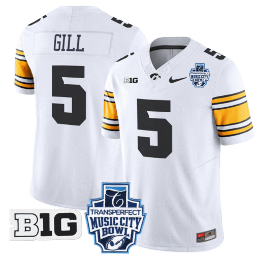 Jacob Gill Jersey #5 Iowa Hawkeyes 2024 Music City Bowl Patch All Stitched Football - Image 2