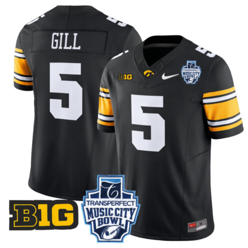 Jacob Gill Jersey #5 Iowa Hawkeyes 2024 Music City Bowl Patch All Stitched Football - Image 5