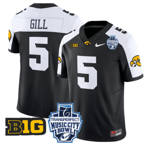 Jacob Gill Jersey #5 Iowa Hawkeyes 2024 Music City Bowl Patch All Stitched Football
