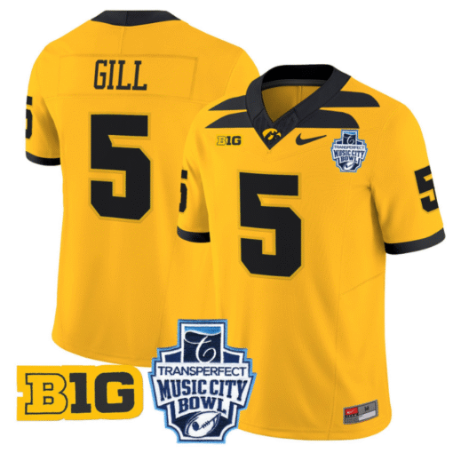 Jacob Gill Jersey #5 Iowa Hawkeyes 2024 Music City Bowl Patch All Stitched Football - Image 3