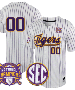 LSU Tigers College Baseball Collection Stitched Jersey Pinstripe Champions Patch