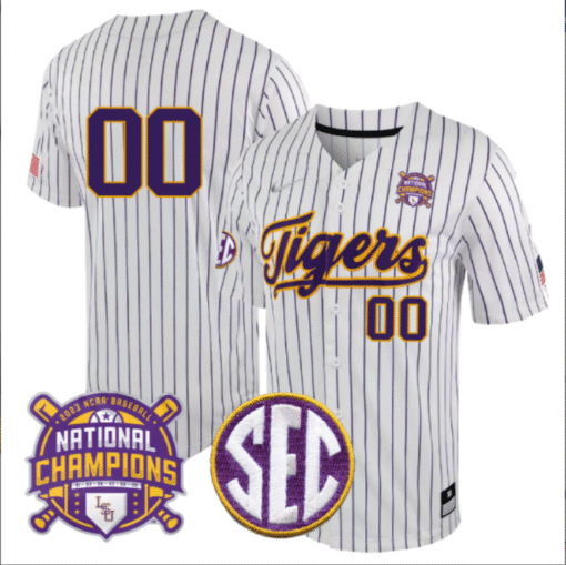 Custom LSU Tigers Jersey College Stitched Tigers Champions Patch Stitched Baseball - Image 7