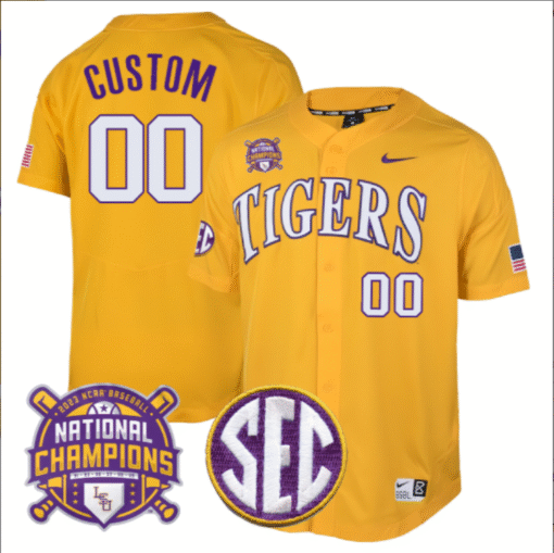 Custom LSU Tigers Jersey College Stitched Tigers Champions Patch Stitched Baseball - Image 6