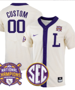 LSU Tigers College Baseball Stitched Jersey Natural White Champions Patch