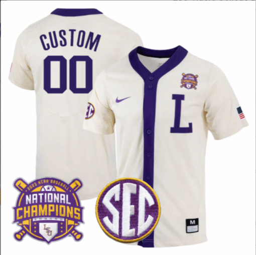 Custom LSU Tigers Jersey College Stitched Tigers Champions Patch Stitched Baseball - Image 3