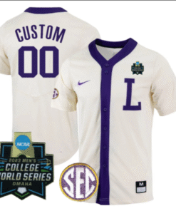 LSU Tigers College Baseball Stitched Jersey Natural White World Series Patch