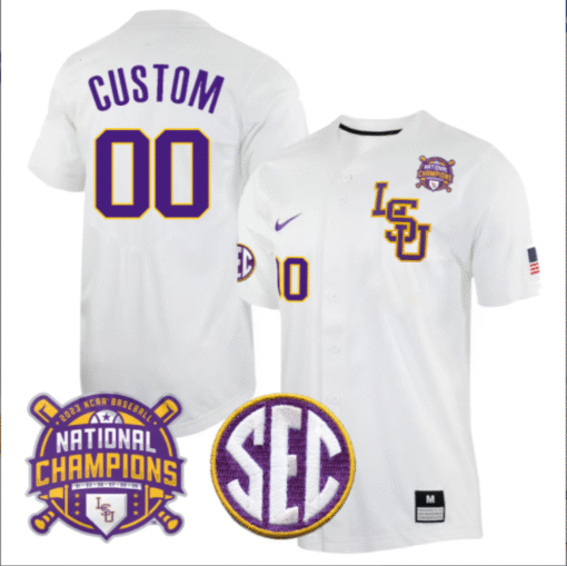 Custom LSU Tigers Jersey College Stitched Tigers Champions Patch Stitched Baseball - Image 2