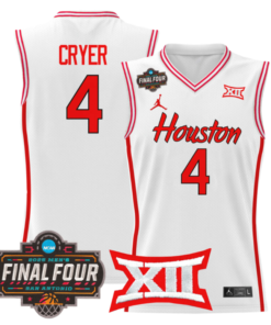 Alternative view of LJ Cryer Jersey #4 Houston Cougars 2025 Final Four Patch Stitched Basketball