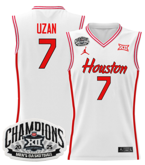 Milos Uzan Jersey #7 Houston Cougar 2025 Big 12 Champions Basketball All Stitched - Image 3