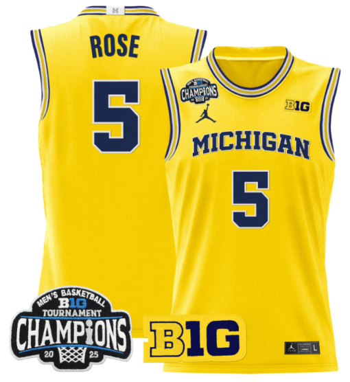 Jalen Rose Jersey #5 Michigan Wolverines 2025 Big Ten Champions Basketball All Stitched