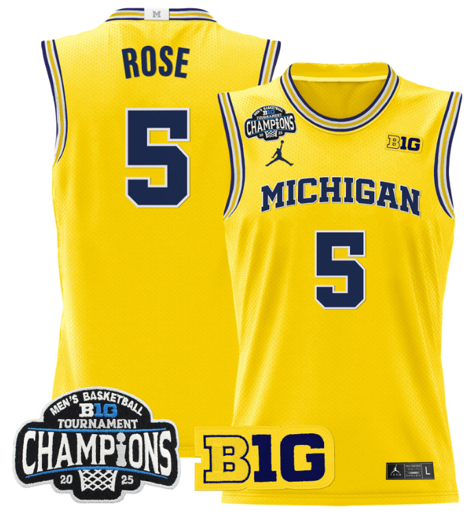 Jalen Rose Jersey #5 Michigan Wolverines 2025 Big Ten Champions Basketball All Stitched 10 Jalen Rose Jersey #5 Michigan Wolverines 2025 Big Ten Champions Basketball All Stitched