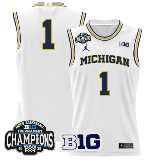 Team Jersey #1 Michigan Wolverines 2025 Big Ten Champions Basketball All Stitched - Image 2