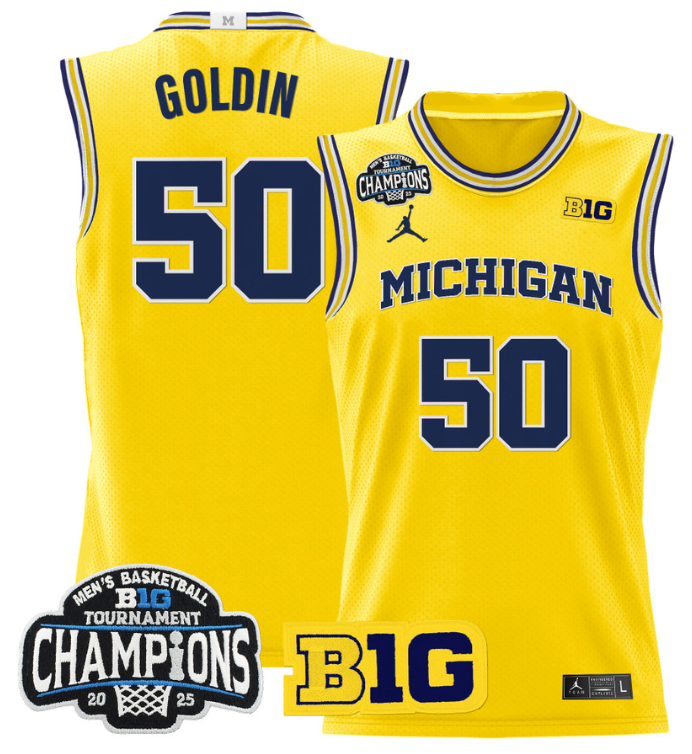 Vladislav Goldin Jersey #50 Michigan Wolverines 2025 Big Ten Champions Basketball All Stitched 10 Vladislav Goldin Jersey #50 Michigan Wolverines 2025 Big Ten Champions Basketball All Stitched