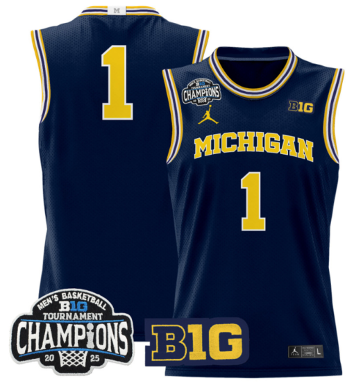 Team Jersey #1 Michigan Wolverines 2025 Big Ten Champions Basketball All Stitched - Image 3