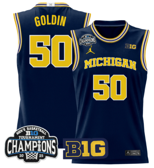 Vladislav Goldin Jersey #50 Michigan Wolverines 2025 Big Ten Champions Basketball All Stitched - Image 3