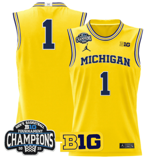Team Jersey #1 Michigan Wolverines 2025 Big Ten Champions Basketball All Stitched