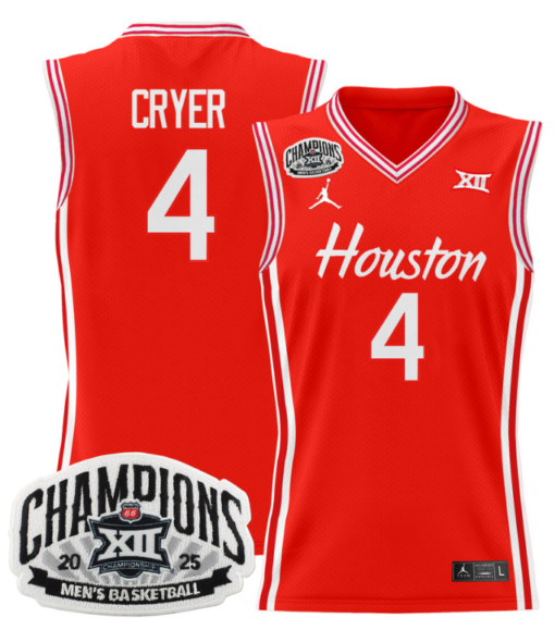 LJ Cryer Jersey #4 Houston Cougar 2025 Big 12 Champions Basketball All Stitched - Image 3