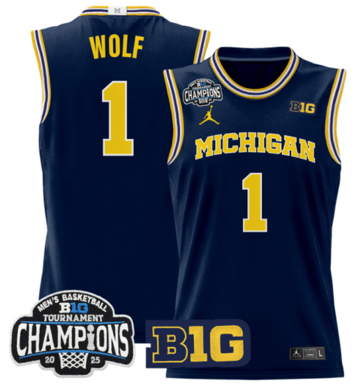 Danny Wolf Jersey #1 Michigan Wolverines 2025 Big Ten Champions All Stitched Basketball - Image 3