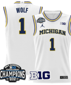 Alternative view of Danny Wolf Jersey #1 Michigan Wolverines 2025 Big Ten Champions All Stitched Basketball