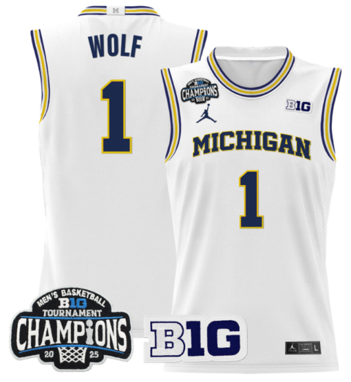 Danny Wolf Jersey #1 Michigan Wolverines 2025 Big Ten Champions All Stitched Basketball - Image 2