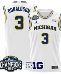 Alternative view of Tre Donaldson Jersey #3 Michigan Wolverines 2025 Big Ten Champions Basketball All Stitched