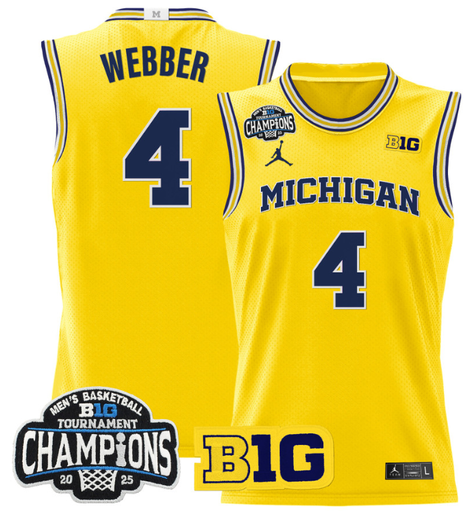 Chris Webber Jersey #4 Michigan Wolverines 2025 Big Ten Champions Basketball All Stitched 10 Chris Webber Jersey #4 Michigan Wolverines 2025 Big Ten Champions Basketball All Stitched