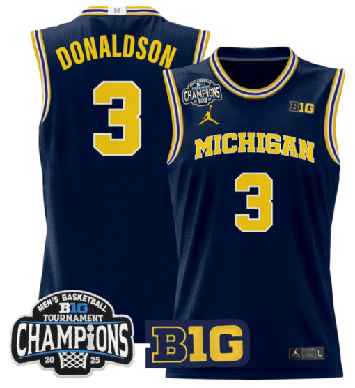 Tre Donaldson Jersey #3 Michigan Wolverines 2025 Big Ten Champions Basketball All Stitched - Image 3
