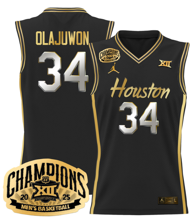 Hakeem Olajuwon Jersey #34 Houston Cougar 2025 Big 12 Champions Basketball All Stitched 16 Hakeem Olajuwon Jersey #34 Houston Cougar 2025 Big 12 Champions Basketball All Stitched