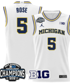 Alternative view of Jalen Rose Jersey #5 Michigan Wolverines 2025 Big Ten Champions Basketball All Stitched