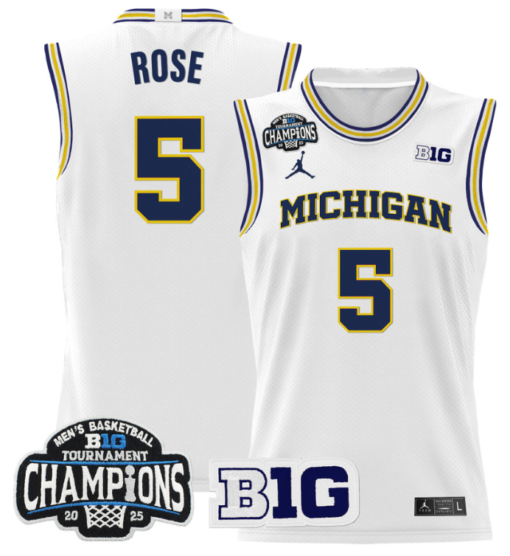 Jalen Rose Jersey #5 Michigan Wolverines 2025 Big Ten Champions Basketball All Stitched - Image 2