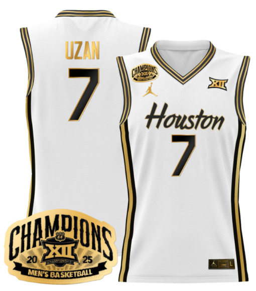 Milos Uzan Jersey #7 Houston Cougar 2025 Big 12 Champions Basketball All Stitched - Image 2